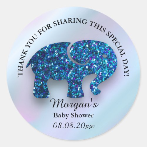 Elephant New Baby Shower Favor Thank Blue Boy Classic Round Sticker