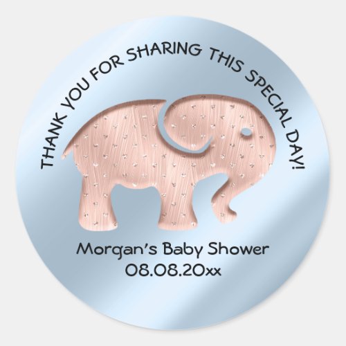 Elephant New Baby Shower Favor Thank Blue Boy Classic Round Sticker
