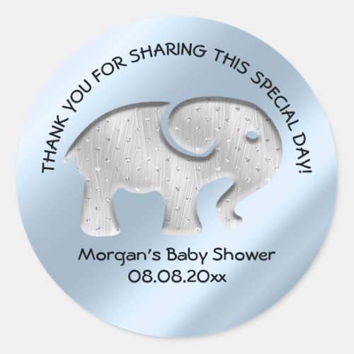 Elephant New Baby Shower Favor Thank Blue Classic Round Sticker