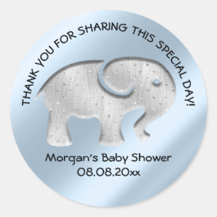 Elephant New Baby Shower Favor Thank Blue Classic Round Sticker