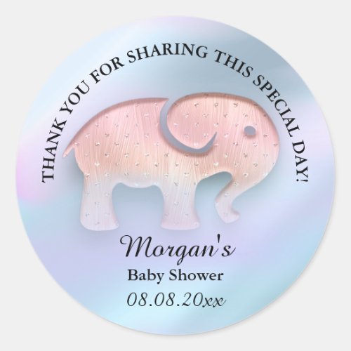 Elephant New Baby Shower Favor Thank Holograph Classic Round Sticker