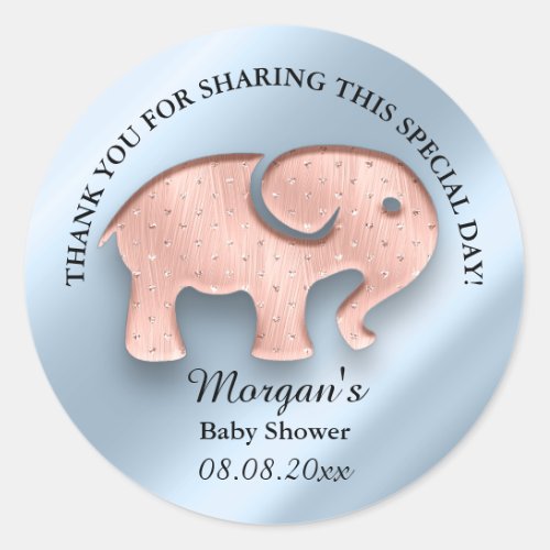 Elephant New Baby Shower Favor Thank Rose Blue Classic Round Sticker