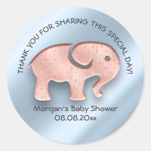 Elephant New Baby Shower Favor Thank Rose Boy Classic Round Sticker