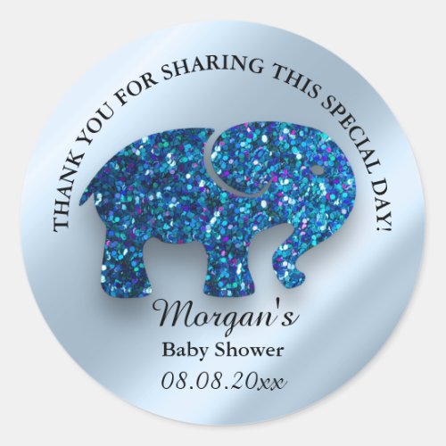 Elephant New Baby Shower Favor Thank You Blue Classic Round Sticker