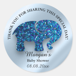 Elephant New Baby Shower Favor Thank You Blue Classic Round Sticker