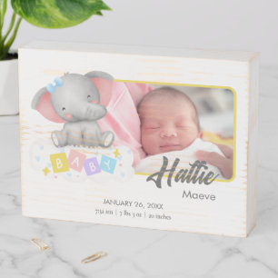 Elephant Newborn Baby Name Birth Stats  Wooden Box Sign
