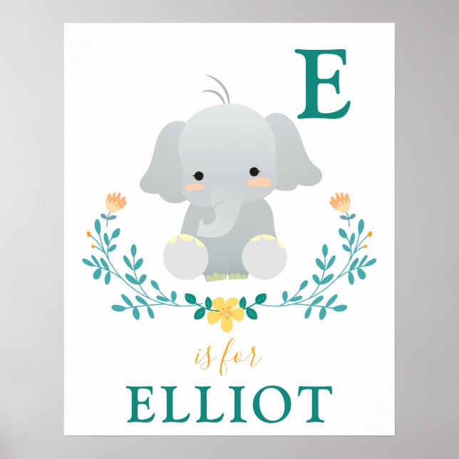 Elephant nursery art print | Baby name (Front)