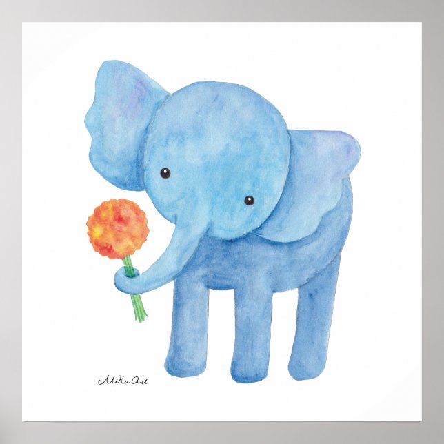 Elephant Nursery Art Print Cute Elephant Poster (Front)