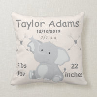 Elephant Nursery Baby Birth Stats Throw Pillow