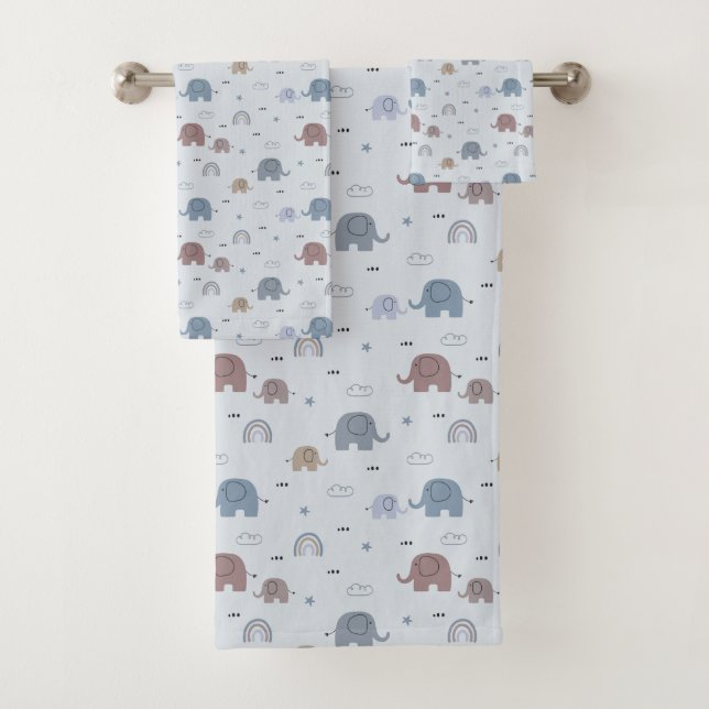 Elephant Nursery Pattern Bath Towel Set (Insitu)