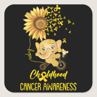 Elephant Of Hope For Childhood Cancer Gold Ribbon Square Sticker