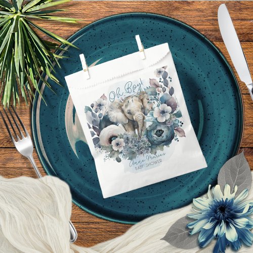 Elephant Oh Boy Blue Floral Baby Shower Favor Bag