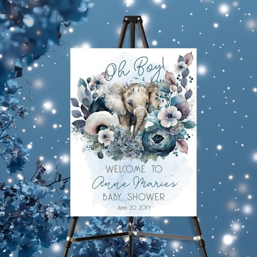 Elephant Oh Boy Blue Floral Baby Shower Foam Board