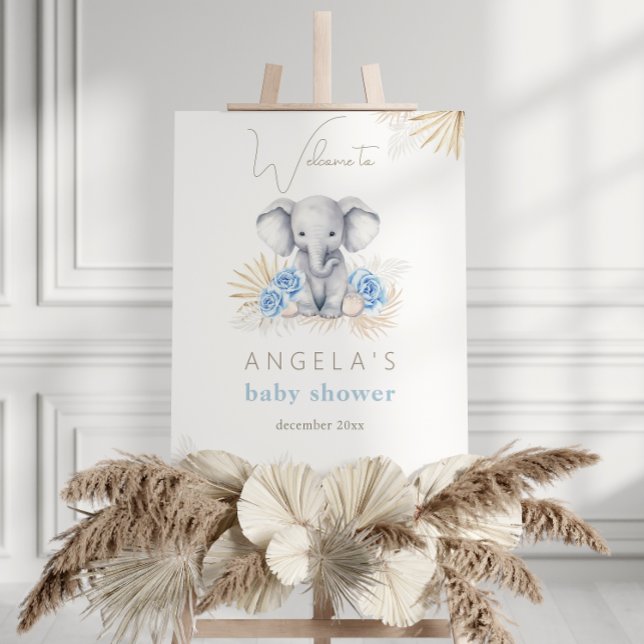 Elephant Oh Boy Safari Boho Blue Baby Shower Foam Board (Creator Uploaded)