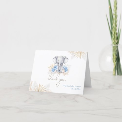 Elephant Oh Boy Safari Boho Blue Baby Shower Thank You Card