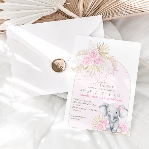 Elephant Oh Girl Safari Boho Pink Baby Shower Invitation