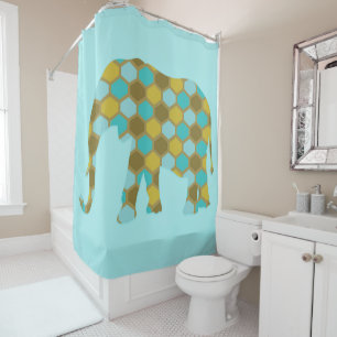 Elephant Olive Green Sky Blue Shower Curtain