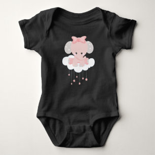 Elephant On A Cloud, Cute Elephant, Crown, Stars Baby Bodysuit