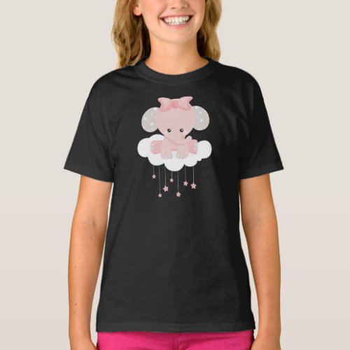 Elephant On A Cloud Cute Elephant Crown Stars T_Shirt