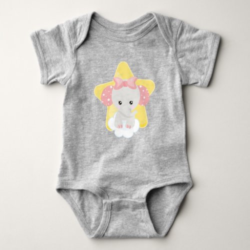 Elephant On A Cloud Cute Elephant Stars Ribbon Baby Bodysuit