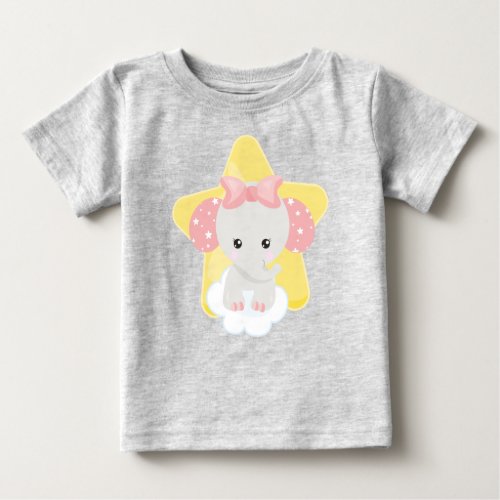 Elephant On A Cloud Cute Elephant Stars Ribbon Baby T_Shirt