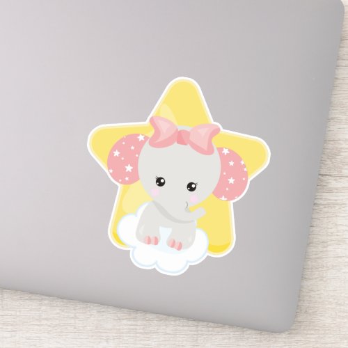 Elephant On A Cloud Cute Elephant Stars Ribbon Sticker