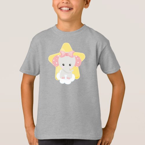 Elephant On A Cloud Cute Elephant Stars Ribbon T_Shirt