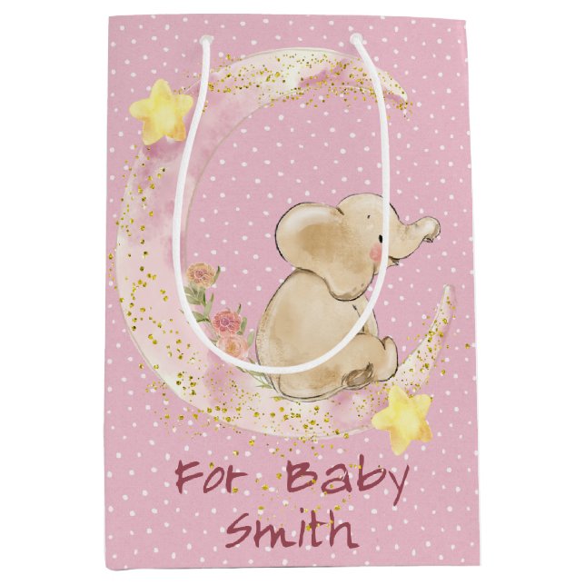 Elephant on a Crescent Moon   Medium Gift Bag (Front)