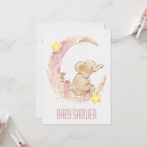 Elephant on a Moon Baby Shower Invitation