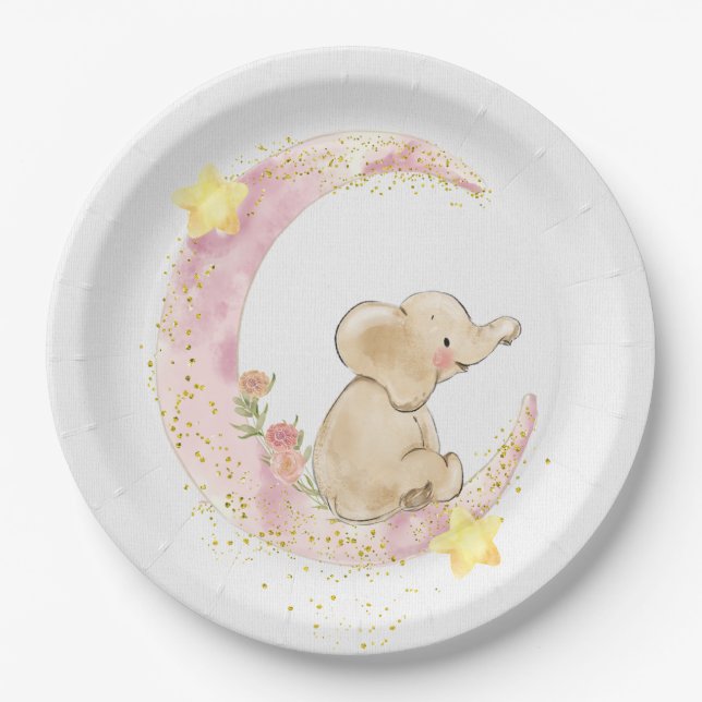 Elephant on a Moon with Glitter Paper Plates (Front)