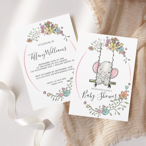 Elephant on a swing Cute Baby Shower Invitation