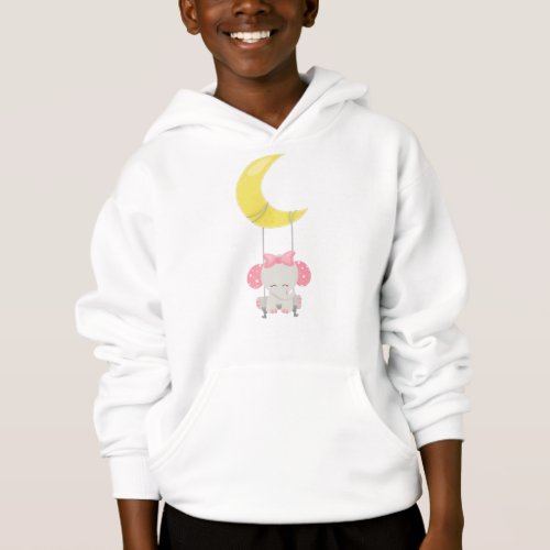 Elephant On A Swing Cute Elephant Crown Moon Hoodie