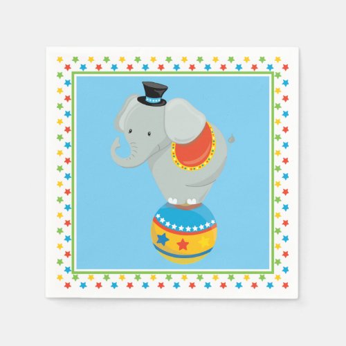 Elephant On Ball  Circus Theme Napkins