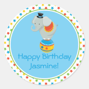 Elephant on Ball   Circus Theme   Personalized Classic Round Sticker