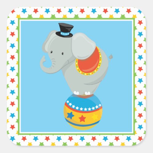 Elephant On Ball  Circus Theme Square Sticker