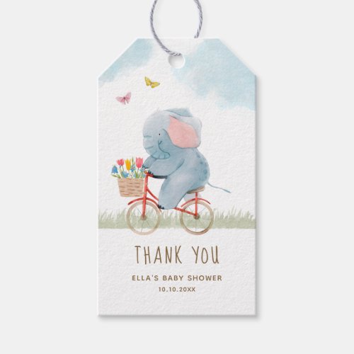 Elephant on Bicycle Baby Shower Gift Tags