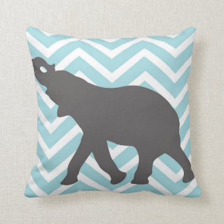 Elephant on Chevron Zigzag - Aqua Blue and White Throw Pillow