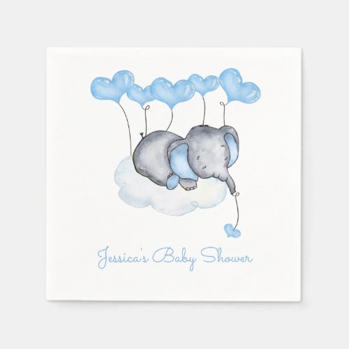 Elephant on Cloud Blue Balloons Boy Baby Shower Napkins