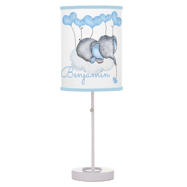 Elephant on Cloud Boy's Personalized Nursery Table Lamp (Front)