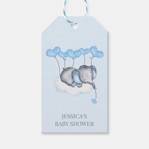 Elephant on Cloud Cute Baby Shower Blue Favor Gift Tags