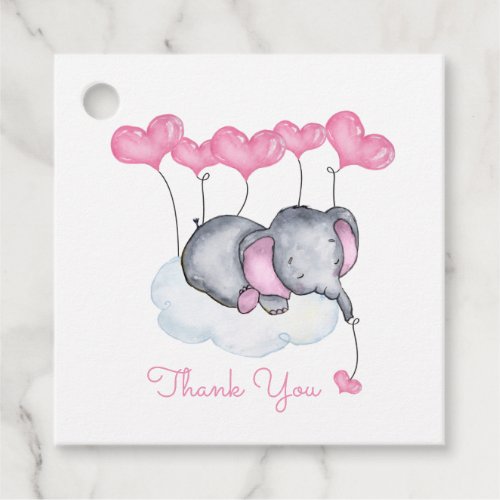 Elephant on Cloud Cute Girl Baby Shower Favor Tags