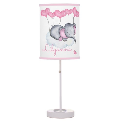 Elephant on Cloud Girls Personalized Nursery Table Lamp