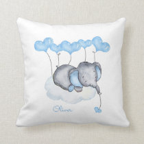 Elephant on Cloud - Grey Blue Baby Boy Nursery Throw Pillow