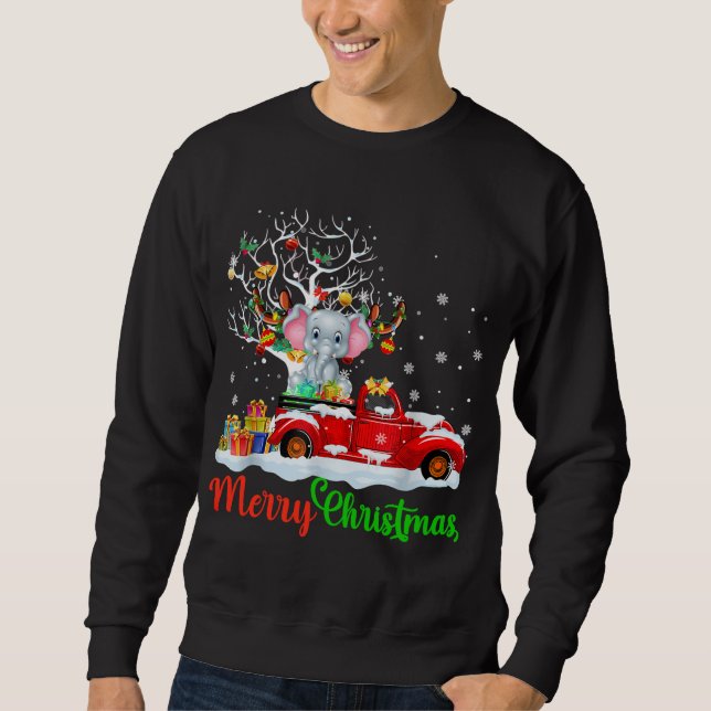 Elephant On Red Truck Christmas Pajama Funny Xmas  Sweatshirt (Front)