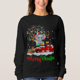 Elephant On Red Truck Christmas Pajama Funny Xmas Sweatshirt