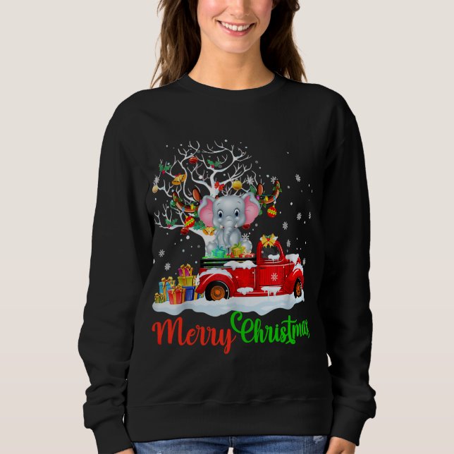 Elephant On Red Truck Christmas Pajama Funny Xmas  Sweatshirt (Front)