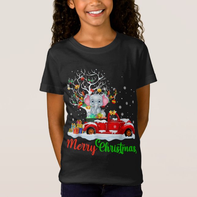 Elephant On Red Truck Christmas Pajama Funny Xmas  T-Shirt (Front)