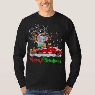 Elephant On Red Truck Christmas Pajama Funny Xmas T-Shirt