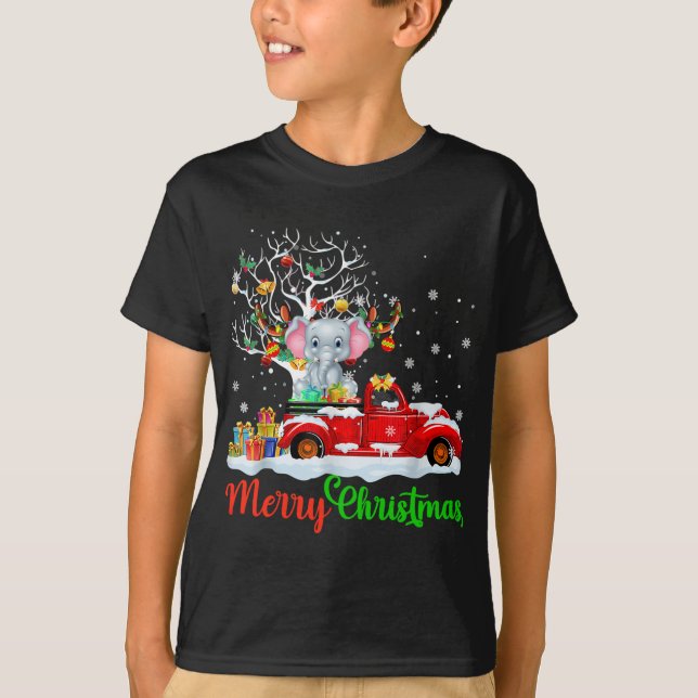 Elephant On Red Truck Christmas Pajama Funny Xmas  T-Shirt (Front)