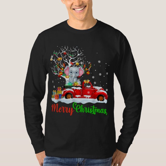 Elephant On Red Truck Christmas Pajama Funny Xmas  T-Shirt (Front)